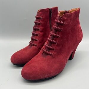 L'Amour Des Pieds Faustine Burgundy Suede Ankle Boots Womens 7M Red Booties